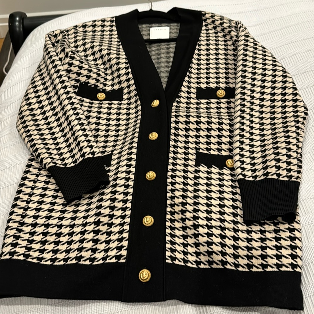 EUC Sandro Dane Houndstooth Oversized Cardigan sz 0 (XS)